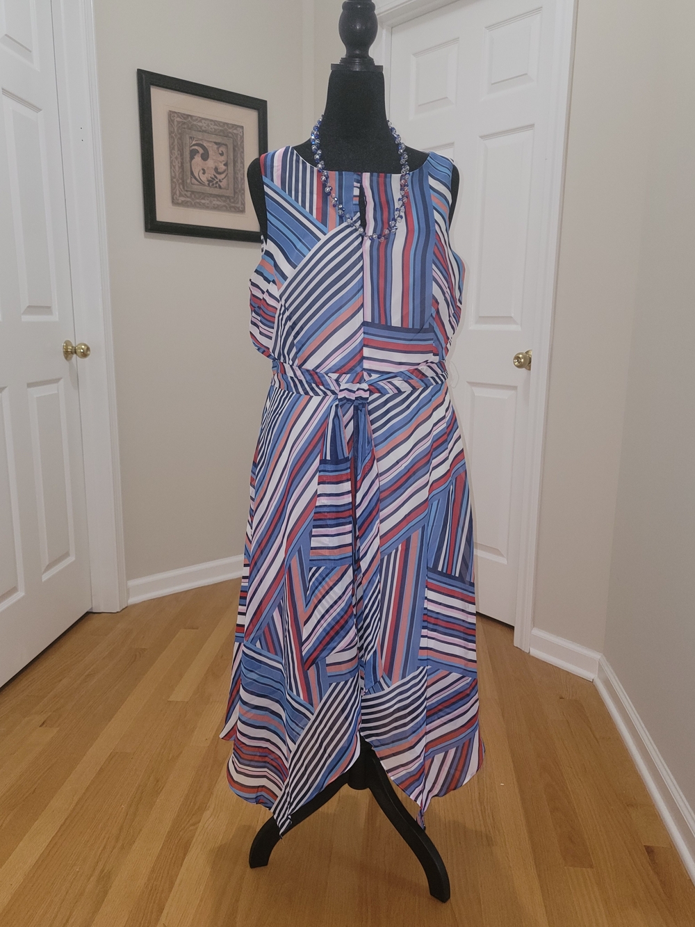 INC International Concepts Blue and Pink Striped High-Low Dress